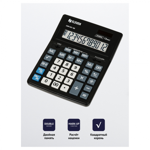 Калькулятор настольный Eleven Business Line CDB1201-BK, 12 разрядов, двойное питание, 155*205*35мм, черный 339192
