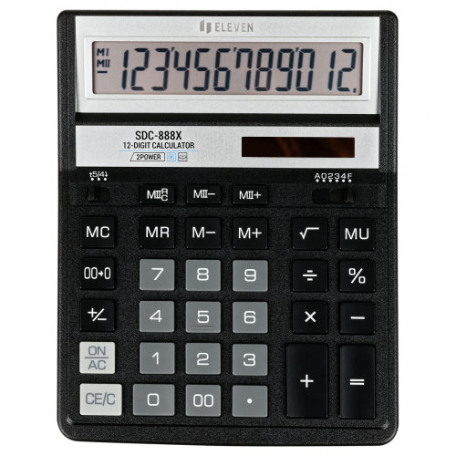 Калькулятор настольный Eleven SDC-888X-BK, 12 разрядов, двойное питание, 158*203*31мм, черный 339222