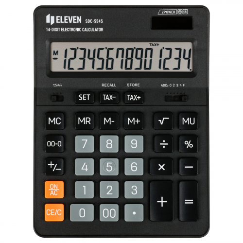 Калькулятор настольный Eleven SDC-554S, 14 разрядов, двойное питание, 155*205*36мм, черный 339207