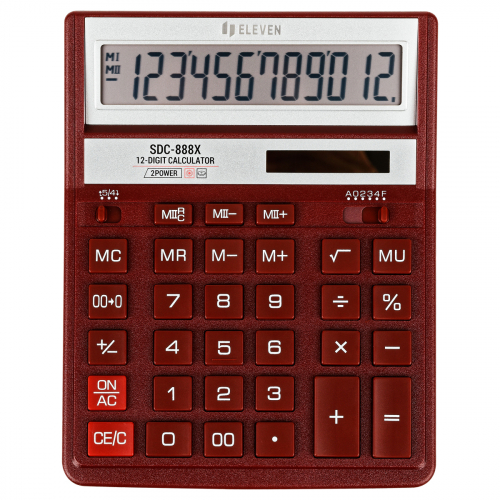 Калькулятор настольный Eleven SDC-888X-RD, 12 разрядов, двойное питание, 158*203*31мм, красный 339225