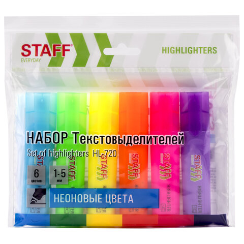 Набор текстовыделителей 6 НЕОНОВЫХ ЦВЕТОВ, STAFF 
