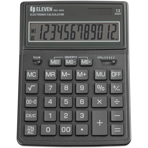 Калькулятор настольный Eleven SDC-444X-GR, 12 разрядов, двойное питание, 155*204*33мм, cерый 365636