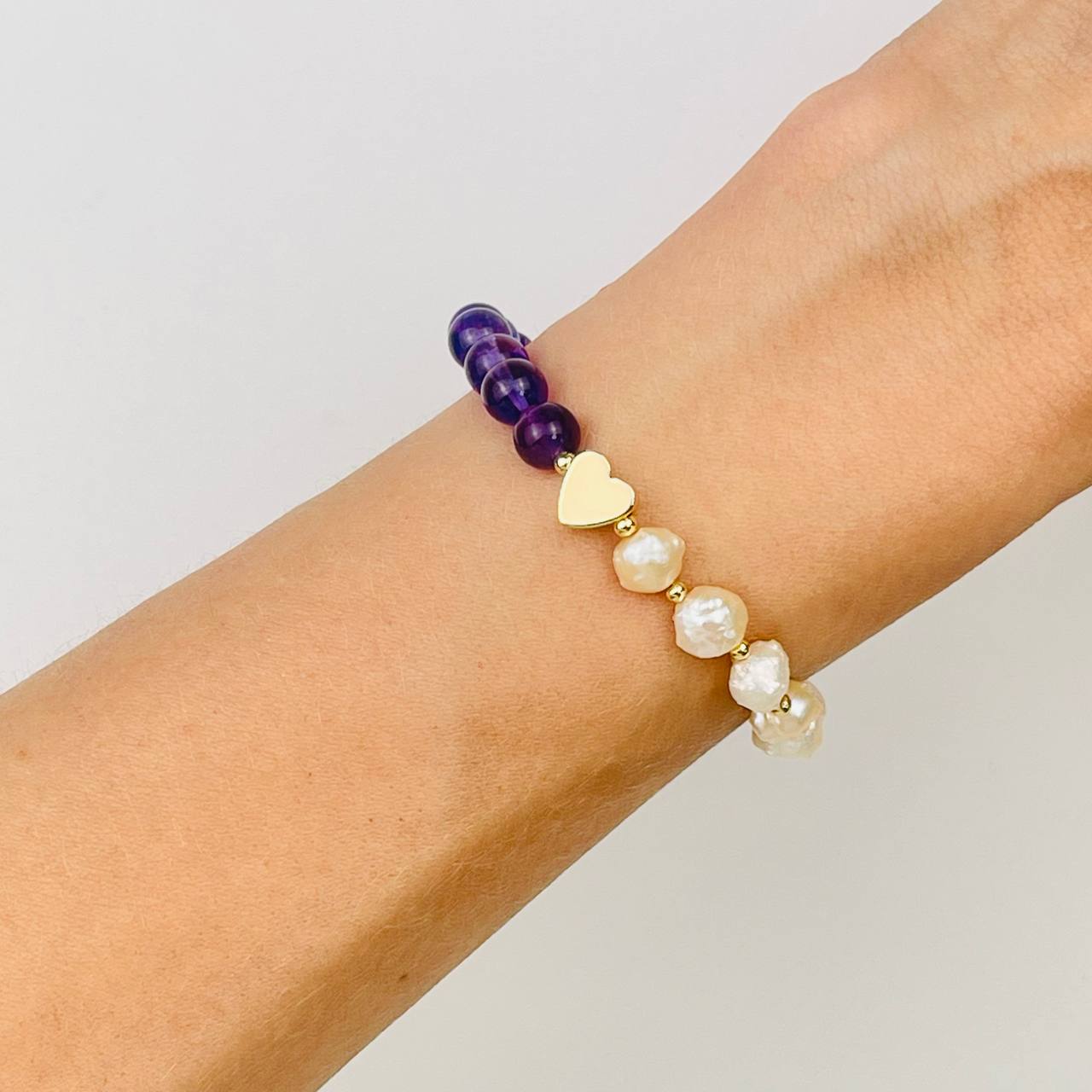 Радуга Самоцветов Браслет из Аметиста и Жемчуга