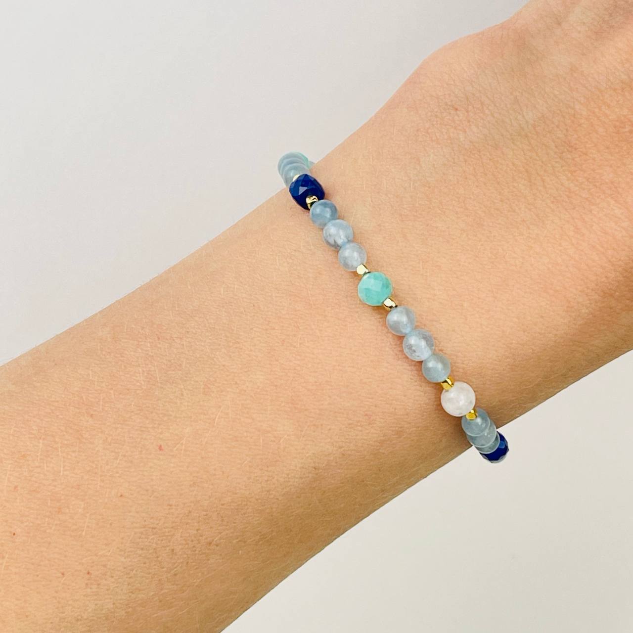 Радуга Самоцветов Браслет детский из Аквамарина, Амазонита, Лунного камня и Лазурита