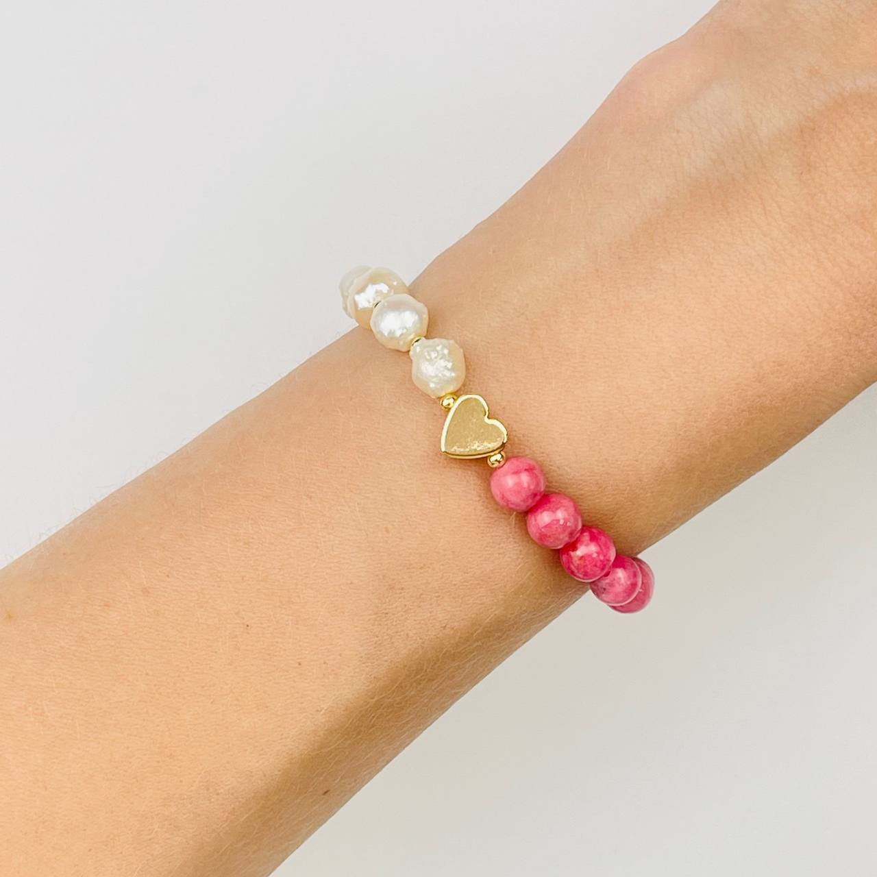 Радуга Самоцветов Браслет из Родонита и Жемчуга