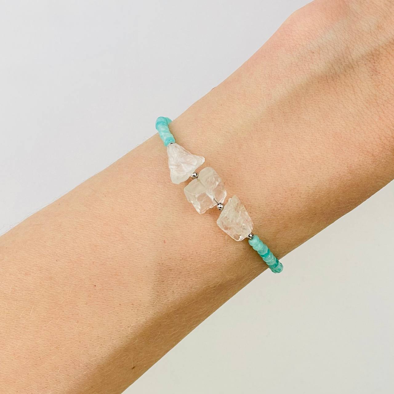 Радуга Самоцветов Браслет из Амазонита и Горного Хрусталя
