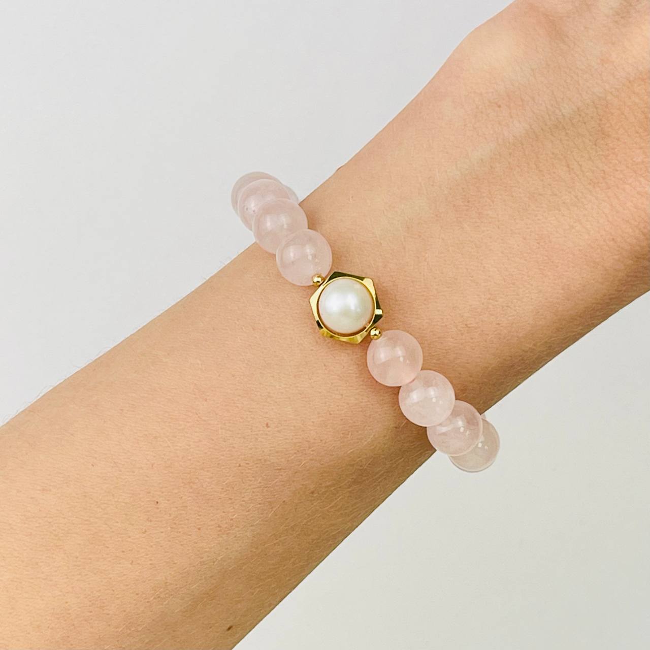 Радуга Самоцветов Браслет из Розового кварца и Жемчуга