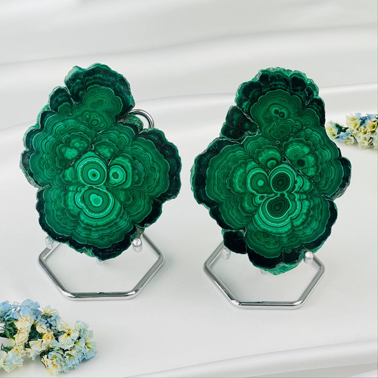 Радуга Самоцветов Срез Малахита на подставке (пара)