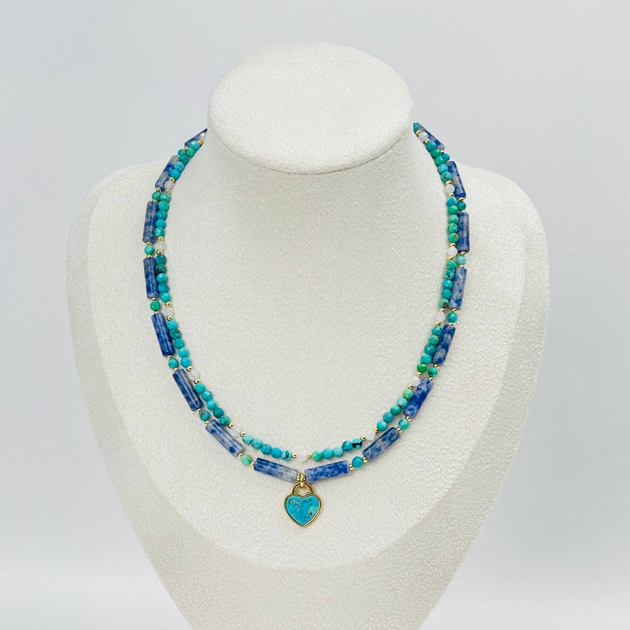 Радуга Самоцветов Колье двойное из Бирюзы, Содалита и Лунного камня