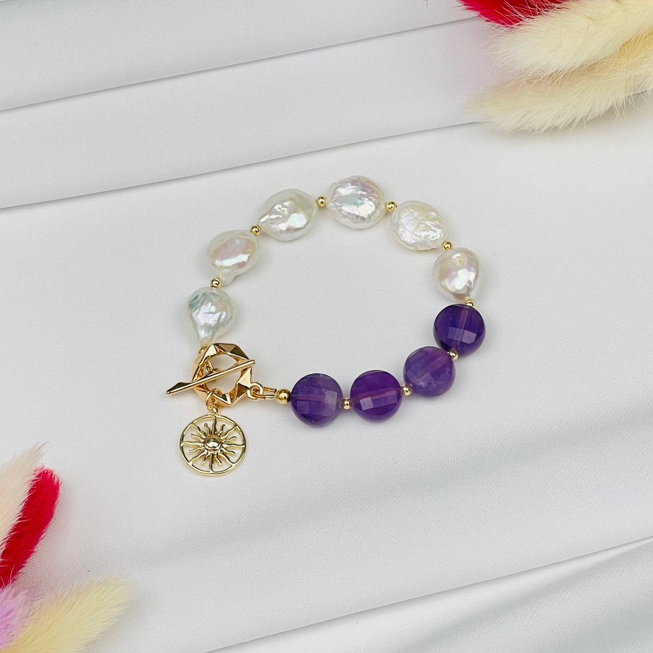 Радуга Самоцветов Браслет из Аметиста с Жемчугом