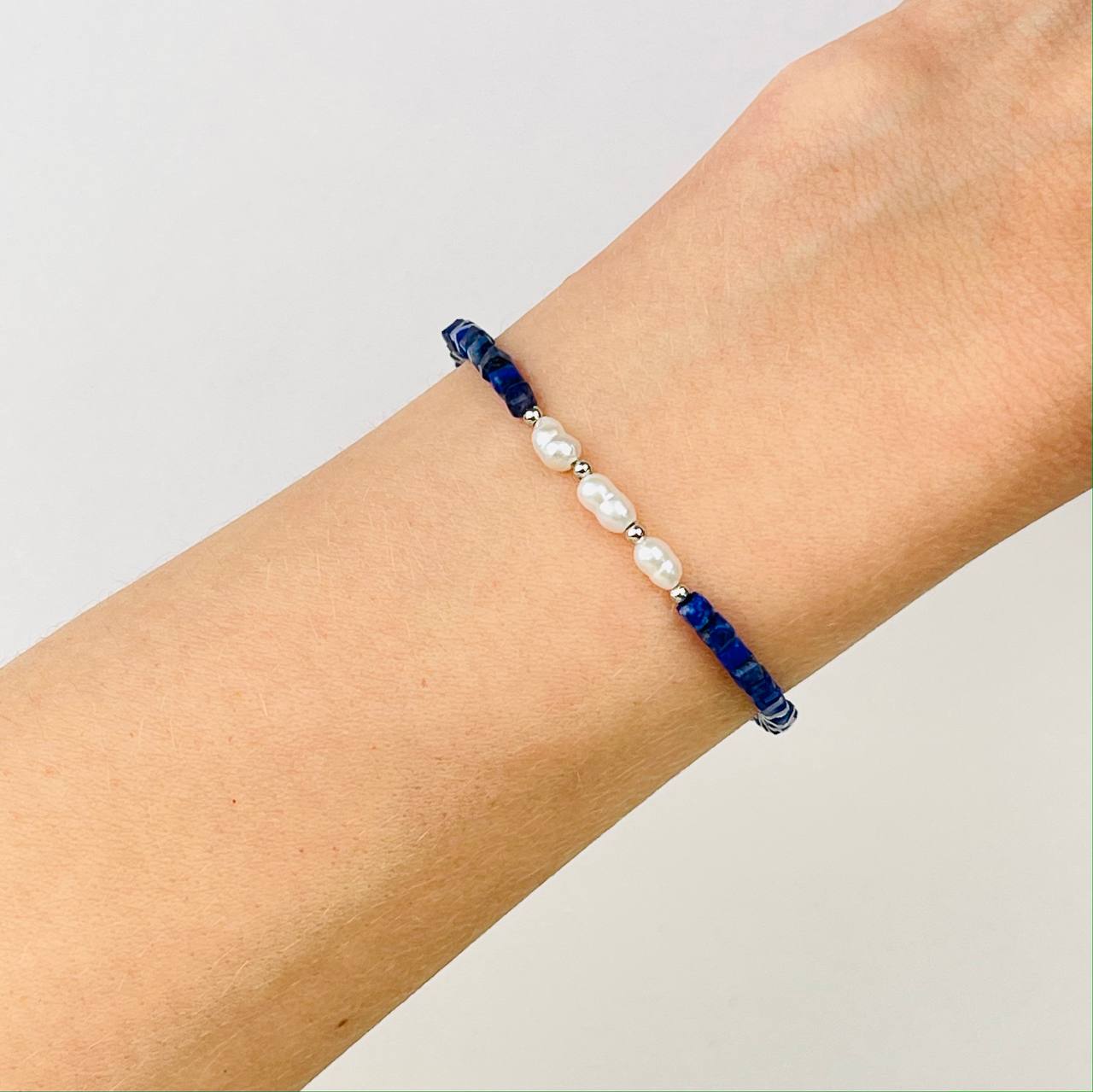 Радуга Самоцветов Браслет из Лазурита и Жемчуга