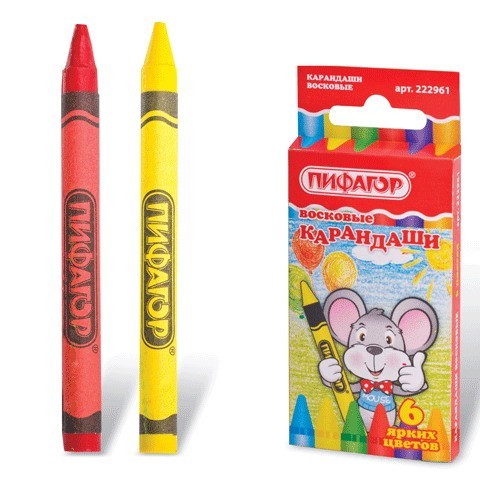 Карандаши восковые 6 цв. Пифагор 222961 в Нижнем Новгороде