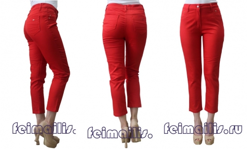 JF70036-3--Зауженные красные брюки 7.8 ЛЕТО