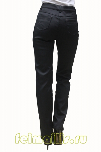 S70559-7981M--Слегка приуженные черн брюки ФЛИС