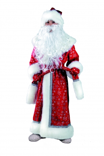 Дед Мороз плюш красный дет.  Шуба, шапка, пояс, варежки, борода