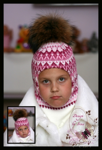 Шлемик для девочки «Лапландия»(бело-розовый)(44*46)