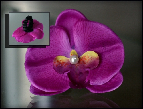 Сиреневая орхидея на махровой резиночке