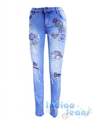 Яркие ультрамодные джинсы-стрейч для девочек
