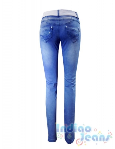 Зауженные голубые облегченные джинсы для девочек