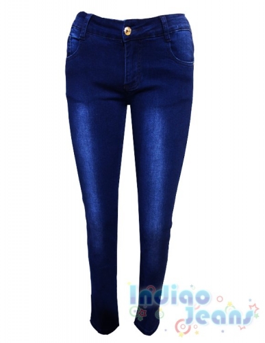 Темно-синие джинсы-стрейч модной варки, для девочек