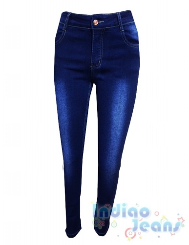 Синие джинсы-стрейч с завышенной талией, для девочек
