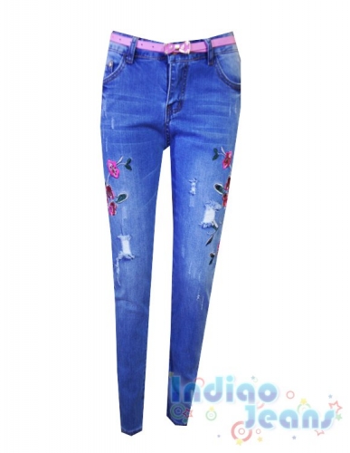 Ультрамодные джинсы-бойфренды для девочек, ремень в комплекте