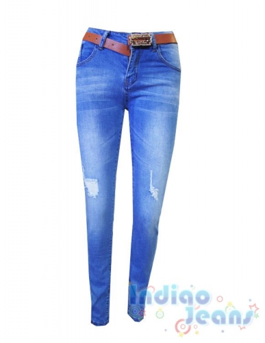 Рваные джинсы для девочек, ремень в комплекте