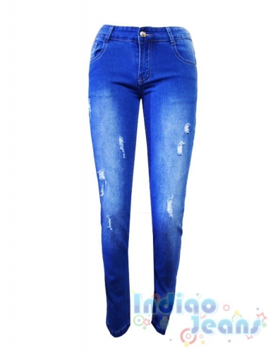 Зауженные синие джинсы-стрейч для девочек