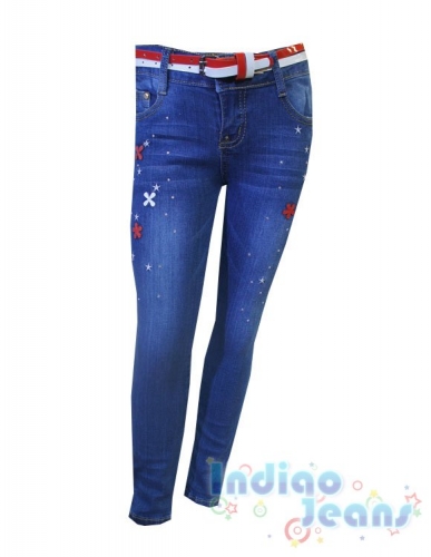 660 р. Интересные  джинсы для девочек, ремень в комплекте