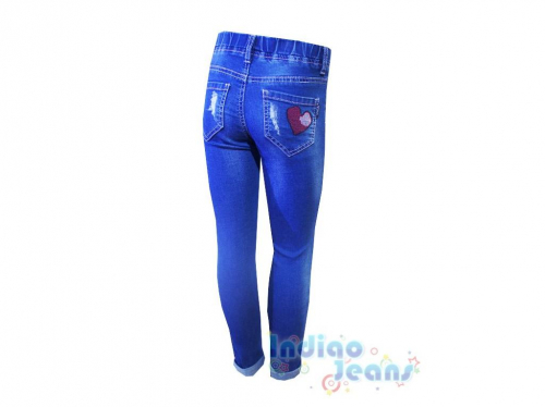 Стильные джинсы-стрейч на резинке, с яркой вышивкой, для девочек