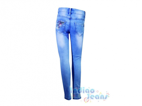 Зауженные джинсы с модными нашивками, для девочек