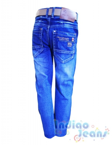 Модные джинсы-стрейч для мальчиков, ремень в комплекте