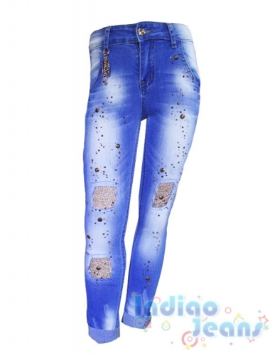 Ультрамодные джинсы для девочек, с дырками и стразами