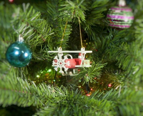Елочная игрушка, сувенир - Самолет Биплан 3020 Santa Winter