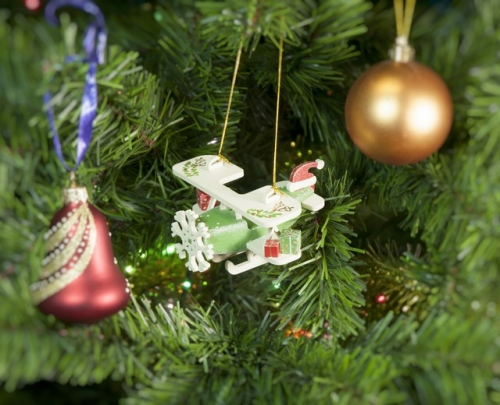 Елочная игрушка, сувенир - Самолет Биплан 6017 Santa Winter