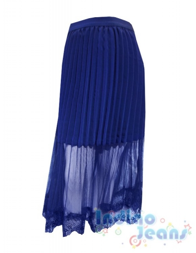 Синяя юбка-сетка с кружевом