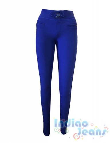 Плотнооблегающие синие брюки-стрейч,  для девочек