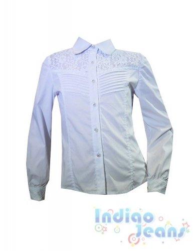  1056 р.Белая блузка с отделкой гипюром, длинный рукав