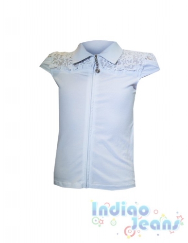  946 р.Белая трикотажная блузка на молнии с коротким рукавом