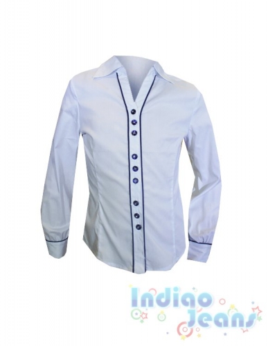  1100 р.Стильная белая блузка с синими пуговицами