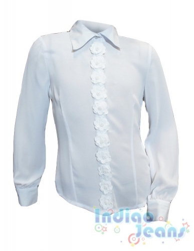 1067 р.Белая шифоновая блузка на молнии, с длинным рукавом