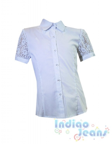  1012 р.Белая блузка с короткими рукавами, с гипюровыми вставками