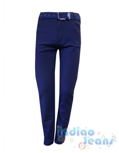 Синие немнущиеся брюки-стрейч для мальчиков, ремень в комплекте