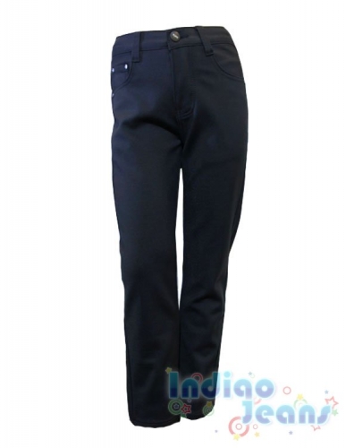 Черные утепленные немнущиеся брюки-стрейч для мальчиков, арт. М13224.