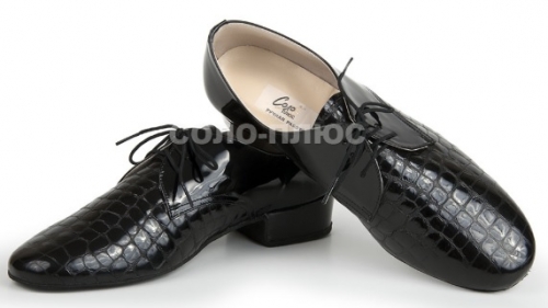 Мужские туфли Черный лак комбинированный с тесненным лакм Стандарт Solo S204