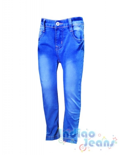  803 р.Голубые джинсы-стрейч для мальчиков, пояс на пуговице и молнии