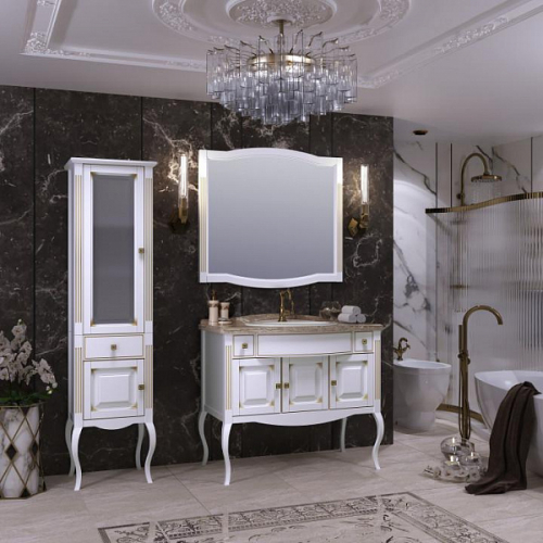 Мебель для ванной Лаура 100 Белый матовый с бежевой патиной с мраморной столешницей