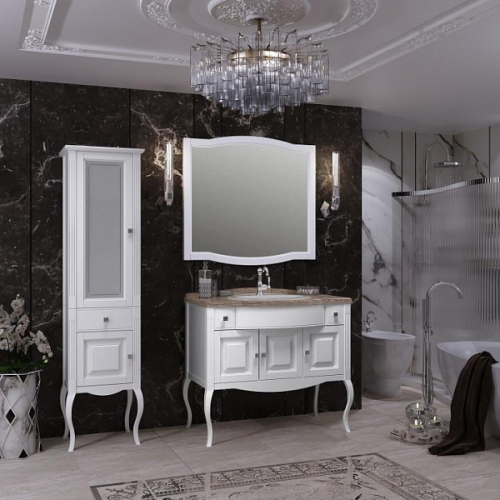 Мебель для ванной Лаура 100 Белый матовый с мраморной столешницей