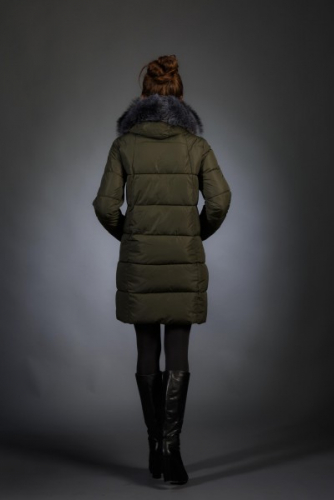 Женская куртка зимняя 1818 хаки искусственный мех