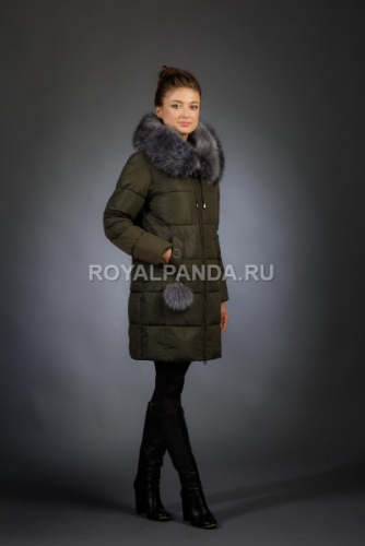 Женская куртка зимняя 1818 хаки искусственный мех